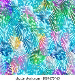 Tropical palm leaves seamless vector floral jungle pattern background. Exotic plant illustration. Summer nature print. Leaves of palm tree.