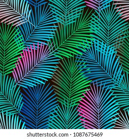 Tropical palm leaves seamless vector floral jungle pattern background. Exotic plant illustration. Summer nature print. Leaves of palm tree.