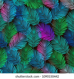 Tropical palm leaves seamless vector floral jungle pattern background. Exotic plant illustration. Summer nature print. Leaves of palm tree.