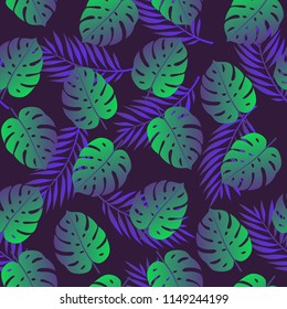 Tropical palm leaves seamless vector floral pattern. jungle leaves background