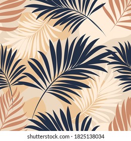 Tropical palm leaves. Seamless vector pattern.