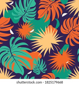 Tropical palm leaves. Seamless vector pattern.