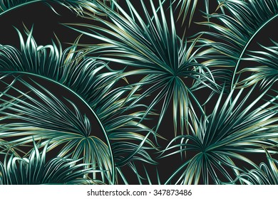 Tropical palm leaves seamless vector floral pattern background
