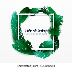 Tropical palm leaves set, drawn vector collection. Isolated on background. Decorative elements, botanical pattern. Trendy Card for invitation, greetings, sale promotion, wedding, banner...