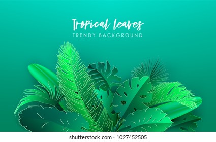 Tropical palm leaves set, drawn vector collection. Isolated on background. Decorative elements, botanical pattern. Trendy Card for invitation, greetings, sale promotion, wedding, banner...