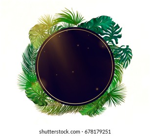 Tropical palm leaves set, drawn vector collection. Isolated on white background. Decorative elements, modern poster, wedding botanical pattern, vacation illustration.