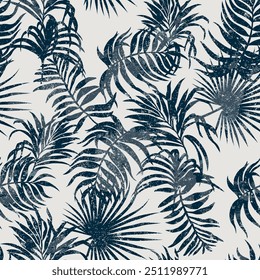 Tropical palm leaves silhouette foliage wallpaper abstract vector seamless pattern for fabric shirt towel tablecloth pillow grunge effect in separate layers