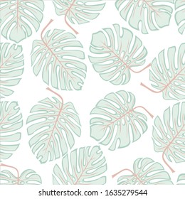 Tropical palm leaves, turquoise and pink with seamless graphic design