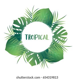 Tropical palm leaves. Vector exotic leaves. Tropic card template with jungle leaves.