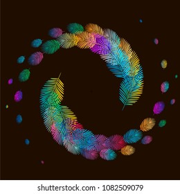 Tropical palm leaves vector floral jungle round frame background. Exotic plant illustration. Summer nature magic print. Leaves of palm tree.