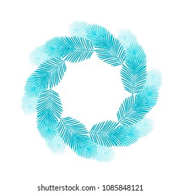 Tropical palm leaves vector floral jungle round frame background. Exotic plant illustration. Summer nature magic print. Leaves of palm tree.