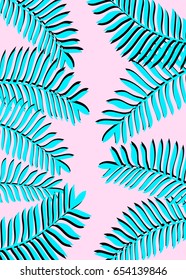 Tropical palm leaves. Vertical banner. Exotic tropical jungle tropical forest palm leaves border frame pattern on a white background. Vertical portrait format. Place for the text. Vector illustration.
