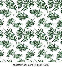 tropical palm leaves watercolor seamless pattern