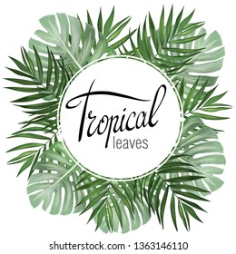 Tropical palm leaves in a wreath.  