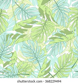 Tropical palm leaves.Seamless tropical jungle floral pattern.Vector illustration.