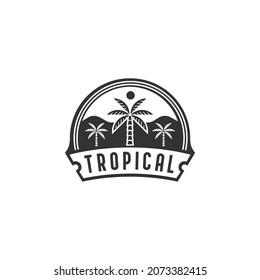 tropical palm monochrome badge with sun