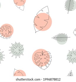 Tropical Palm, Monstera Leaves Seamless Pattern Background. Natural Design. Vector Illustration EPS10