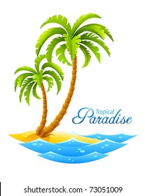 tropical palm on island with sea waves vector illustration isolated white background