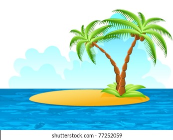 tropical palm on island - vector illustration
