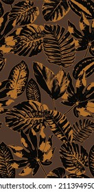 Tropical palm pattern, abstract leaves painting seamless design