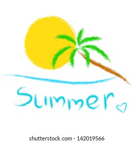 Tropical palm, sea and sun. Vector
