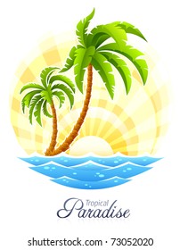 tropical palm with sea wave on sunny background vector illustration isolated white