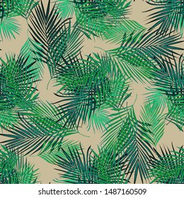 Tropical palm seamless pattern. Fern leaf wallpaper. For book covers, design, graphic art, wrapping paper. Vector illustration
