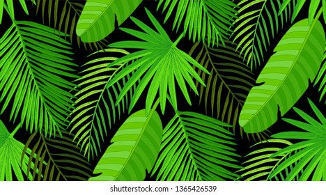 Tropical palm seamless pattern. Hand drawn  palm tree leaves.