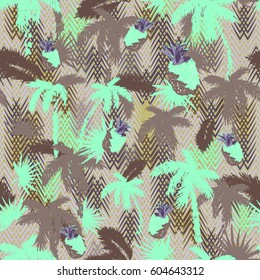 Tropical palm seamless with pineapple vector floral background simply elements design for hawaiian shirt.