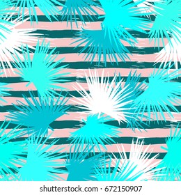 Tropical palm seamless vector leaves coconut pattern. Colorful layering effect exotic plants and leaf on a colorful palm leaves background.