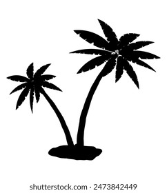 Tropical palm silhouette. Jungle leaves set. Coconut palm, monstera, fan palm, rhapis, banana tree. Natural leaf, exotic branches tree. Vector illustration