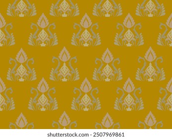 Tropical palm tree Asian leopard seamless pattern. Cute jungle damask ornament, jungle arched print, hand drawn wild animal under the coconut, Indian textile design wallpaper Vector beach illustration