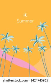 Tropical palm tree background illustration on orange color
