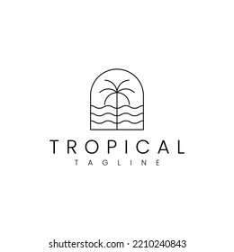 tropical palm tree beach house vector logo design