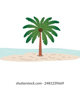 Tropical palm tree beach isolated white background simple line art