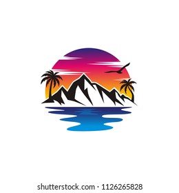 Tropical palm tree beach logo