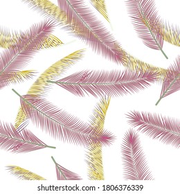 Tropical palm tree branches vector seamless ornament. Minimal graphic design. Natural organic palm tree branches fabric print seamless pattern.
