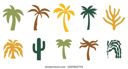 Tropical Palm Tree and Cactus Silhouettes – Minimal Botanical Vector Set
