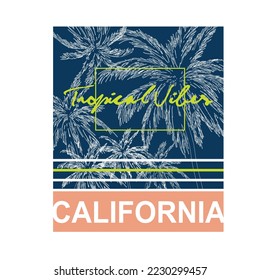 Tropical Palm tree California summer beach Graphic design t shirt print vector