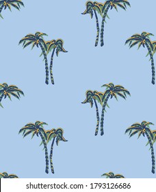 Palmera tropical con cocos y un poco abstracta mirada a ella