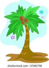 Tropical Palm Tree with Coconuts Vector