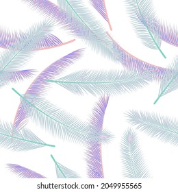 Tropical palm tree foliage vector pattern. Modern background. Exotic rainforest palm tree foliage wallpaper seamless ornament.