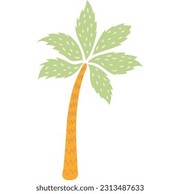 Tropical palm tree hand drawn illustration. Flat Scandinavian style design, isolated vector. Exotic, rainforest, savanna plant, jungle flora, botanical, landscape, scene creator element