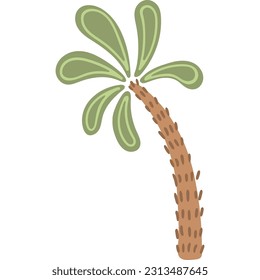 Tropical palm tree hand drawn illustration. Flat Scandinavian style design, isolated vector. Exotic, rainforest, savanna plant, jungle flora, botanical, landscape, scene creator element