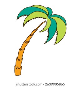Tropical palm tree hand drawn illustration, isolated vector. Line art style design. Summer clip art, seasonal element, print. Exotic plant, holidays, vacations, beach landscape, outdoors