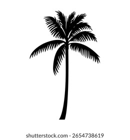Ilustração de vetor desenhada à mão de palmeira tropical. Símbolo de Silhueta Preta com Temas de Verão e Viagem. 