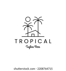 tropical palm tree house logo vector icon illustration.