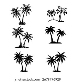 Ilustraciones de palmeras tropicales, conjunto de seis iconos de palmeras.