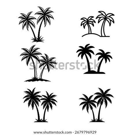 Tropical Palm Tree Illustrations, Set of Six Palm Tree Icons.