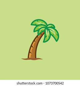 Tropical palm tree isolated on green background. Exotic palm tree vector icon